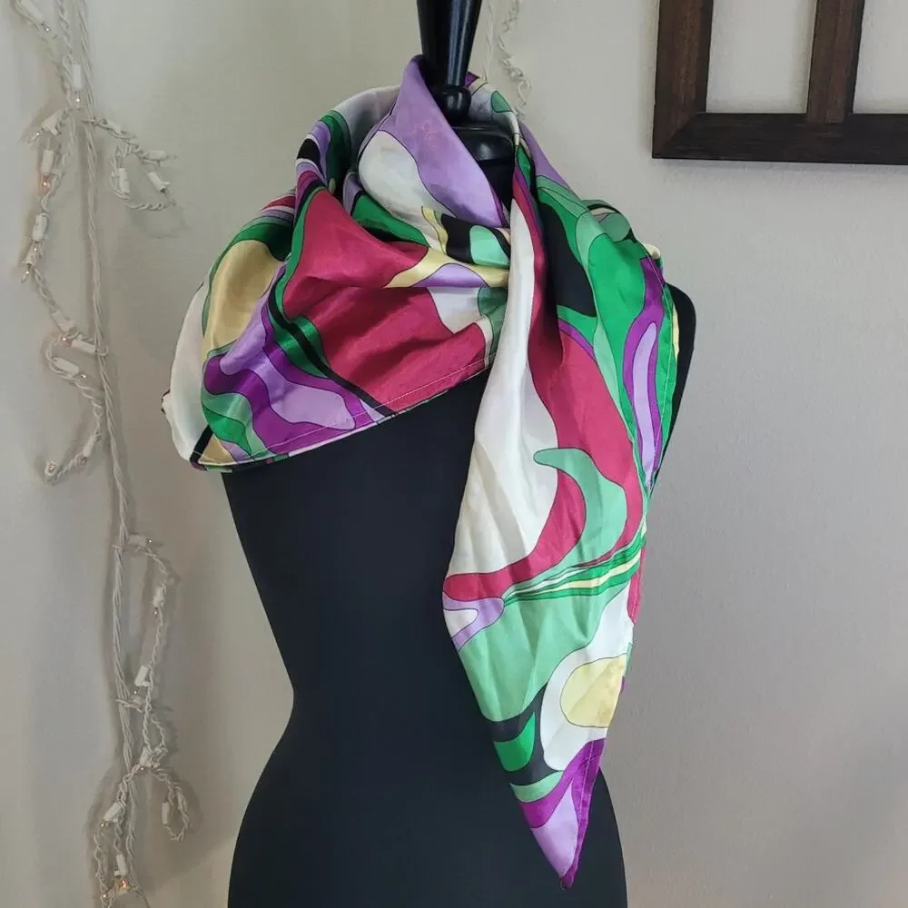 Dennis Basso Vintage Mod Abstract Satin Scarf 35